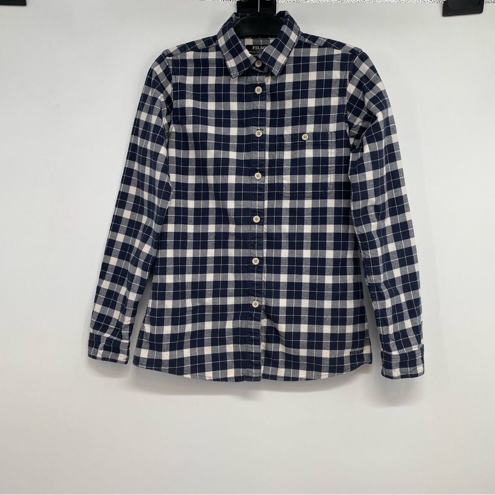 Filson Womens Shirt Size small Plaid Blue/White Flannel Button Down